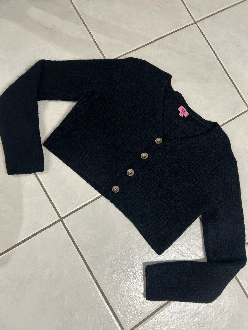 Francesca's Collections Black Cropped Button-Up Cardigan